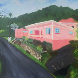 relaxing dusty rose commissioned painting of the Caribbean islands